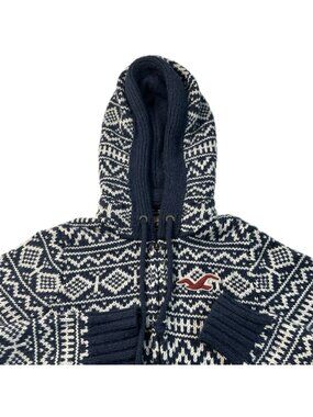 Hollister Men's Blue Wool Knit Sweater hooded M Y2K